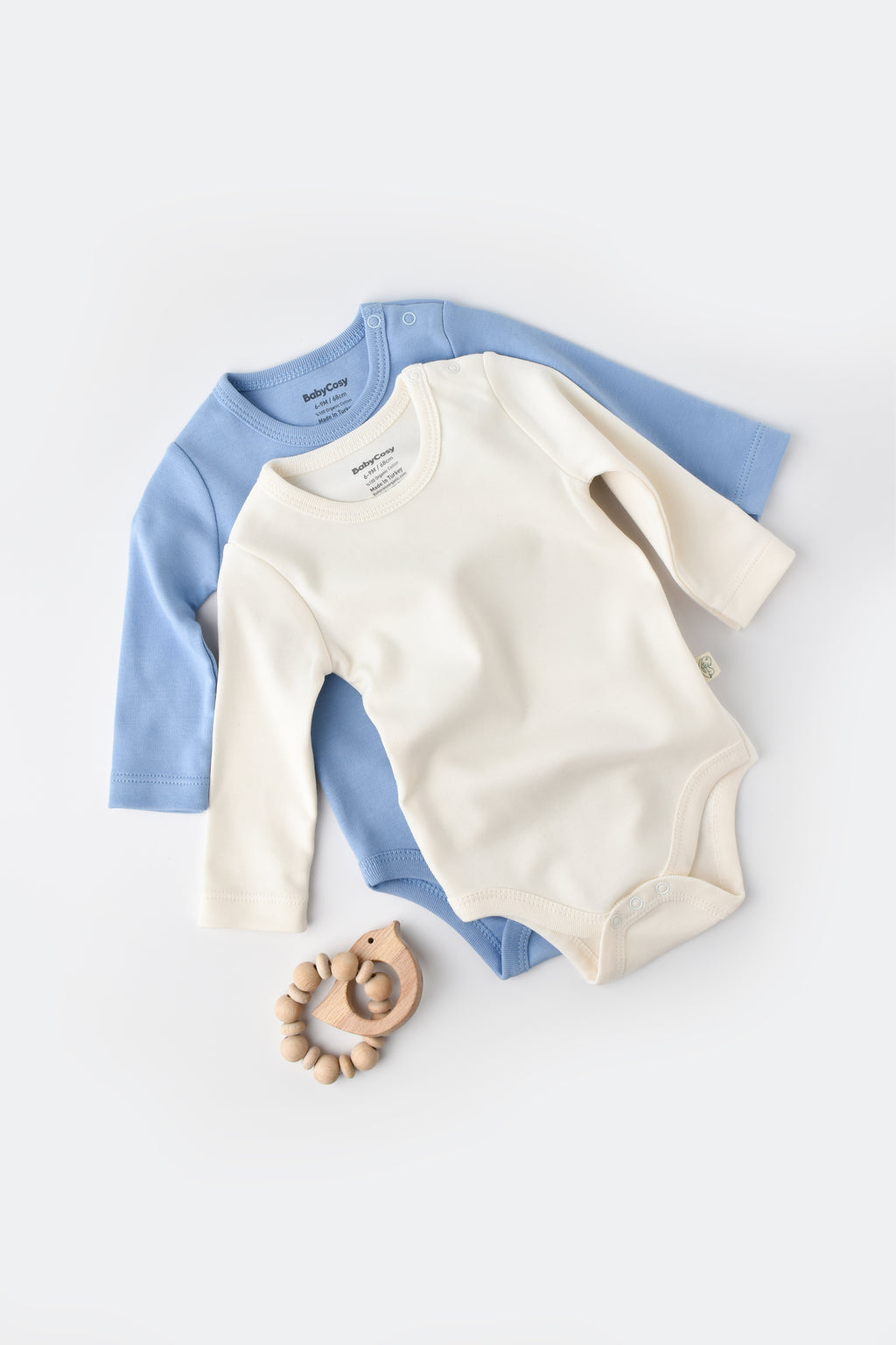 Body manches longues pour bébé couleur écru bleu en 100% coton biologique GOTS interlock Slow fashion vêtement bébé bio éthique durable éco-responsable