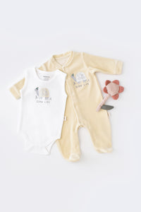 Pyjama en velours pour bébé couleur stone doux avec body en 100% coton biologique GOTS Slow fashion vêtement éthique durable éco-responsable