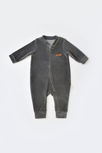 Pyjama doux en velours couleur anthracite fermeture éclair en coton biologique GOTS Slow fashion vêtement bébé bio éthique durable éco-responsable