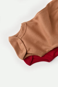 Body manches courtes couleur marron et rouge en coton biologique GOTS et modal Slow fashion vêtement bébé bio éthique durable éco-responsable