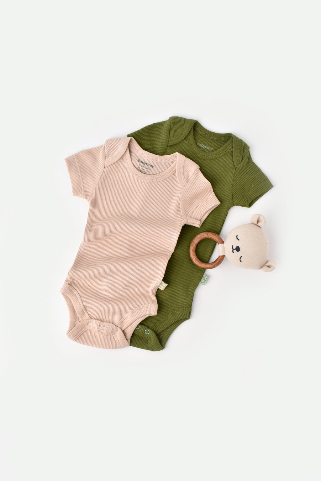 Body manches courtes couleur vert et blush en coton biologique GOTS et modal Slow fashion vêtement bébé bio éthique durable éco-responsable