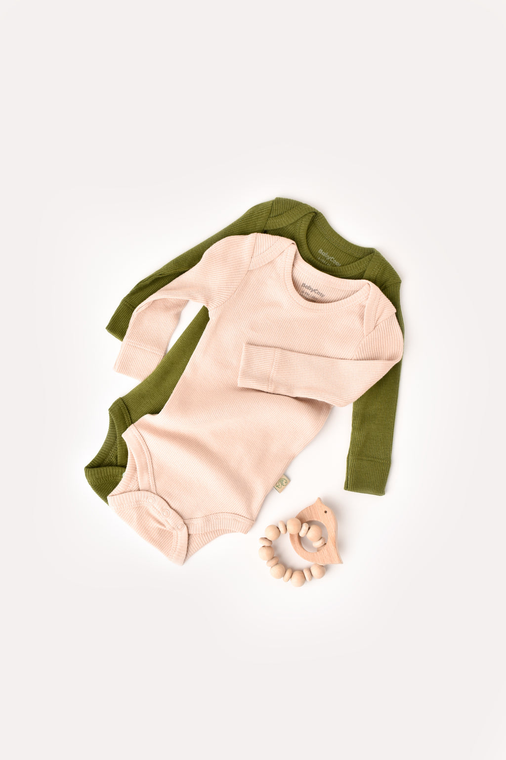 Body manches longues couleur vert et blush en coton biologique GOTS et modal Slow fashion vêtement bébé bio éthique durable éco-responsable